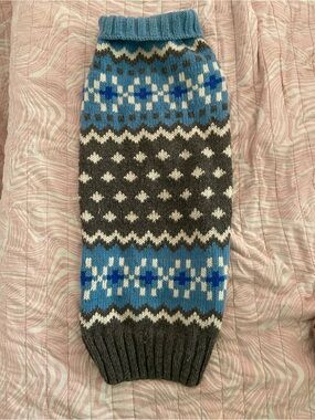 Blue and Gray Fair Isle Knit Dog Sweater
